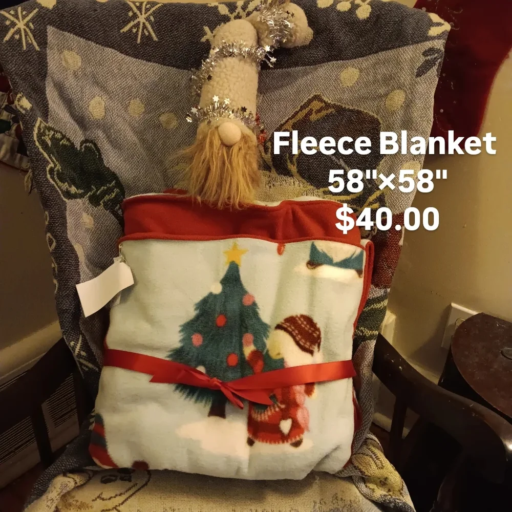 Holiday Fleece Blanket with Red and Blue Design